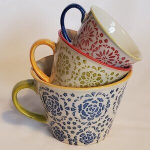 Pier1 Imports -3 Hand Painted Bohemian Style Measuring Cups Mandala Stoneware